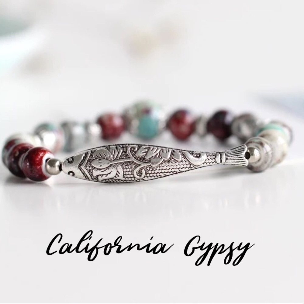 Silver Fish Engraved Beaded Bracelet RESTOCKED🎉